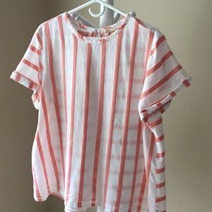 Lightweight Peach & White Short Sleeved Pullover Top Sz18